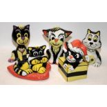 5 x Lorna Bailey cat figures including Choo Choo, Valentino, Christmas Present and Mothers Day.