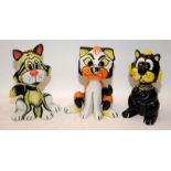 Lorna Bailey Cat Figures: 3 x Limited Edition Cats, Billy the Cat 18/50, Sting 10/75 and Ba 49/