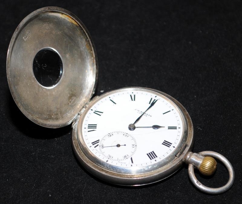 A small collection of 3 silver cased pocket watches including a half hunter, all requiring attention - Image 3 of 3