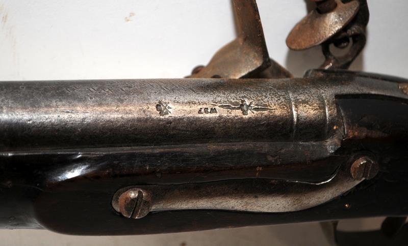 Indian made Brown Bess Smoothbore Flintlock Musket. Foundry marks to barrel, mechanism functions. - Image 5 of 5