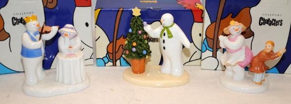 3 x Coalport The Snowman Figurines: Christmas Cheer, Dance The Night Away (Snowman Guild Exclusive