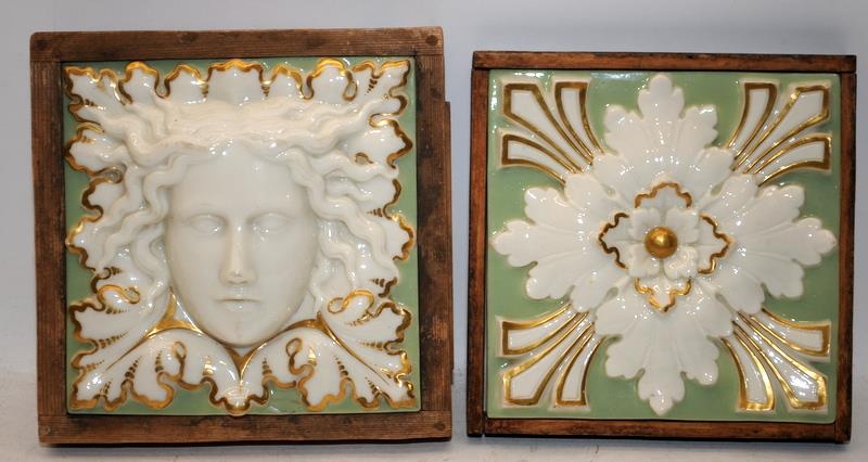 Two framed tiles made by Grainger's Worcester c1820-1840 tiles size 6" x 6" (2)