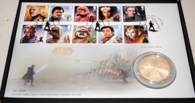 Royal Mint Star Wars The Skywalker Family First Day Coin Cover with Queen Amidala silver crown. 0585
