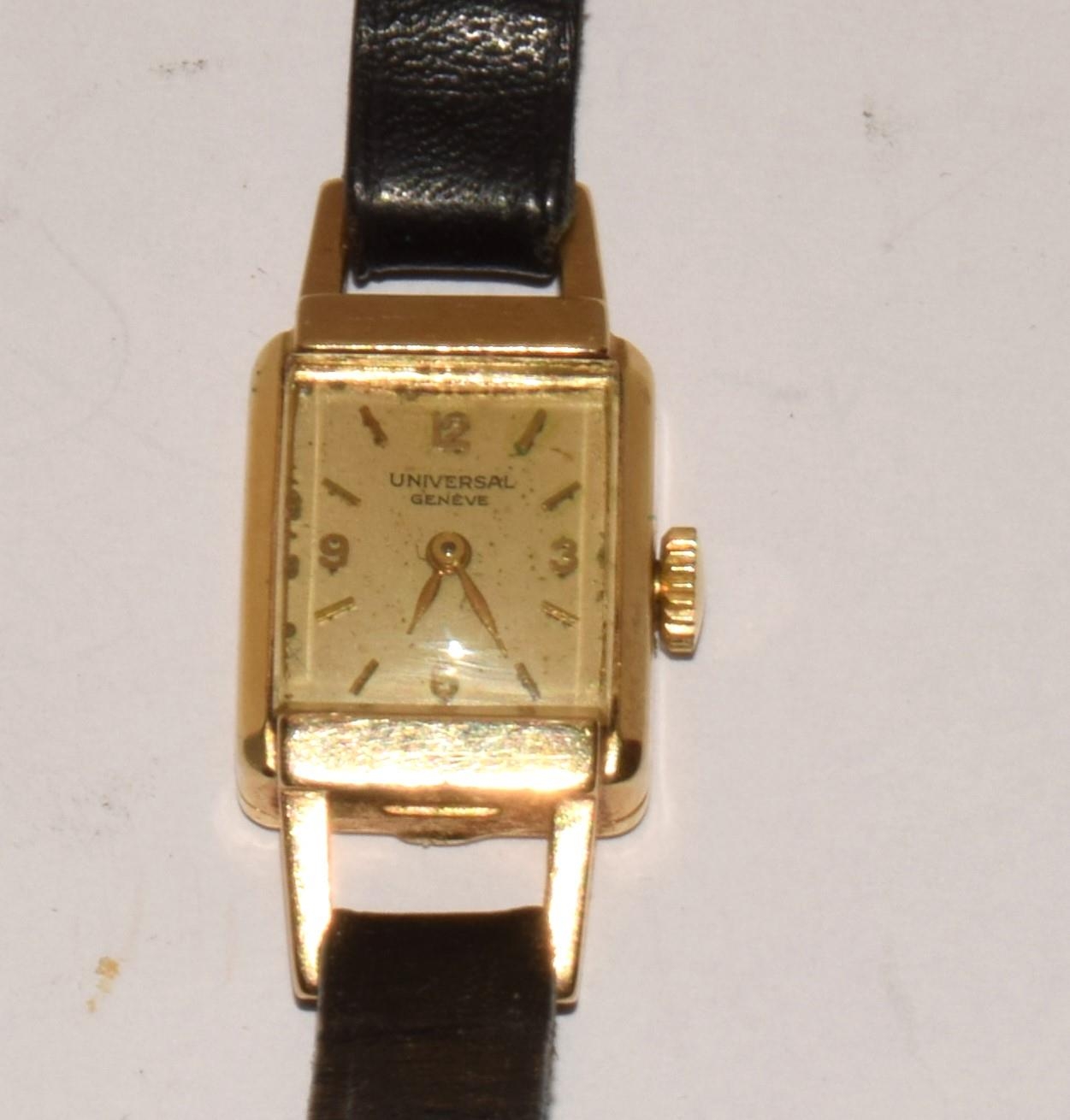Ladies 14ct gold head manual wind watch on leather strap - Image 2 of 6