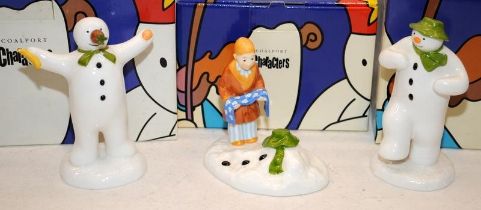 3 x Coalport The Snowman Figurines: The Wrong Nose, Magical Moment and The Story Ends (limited