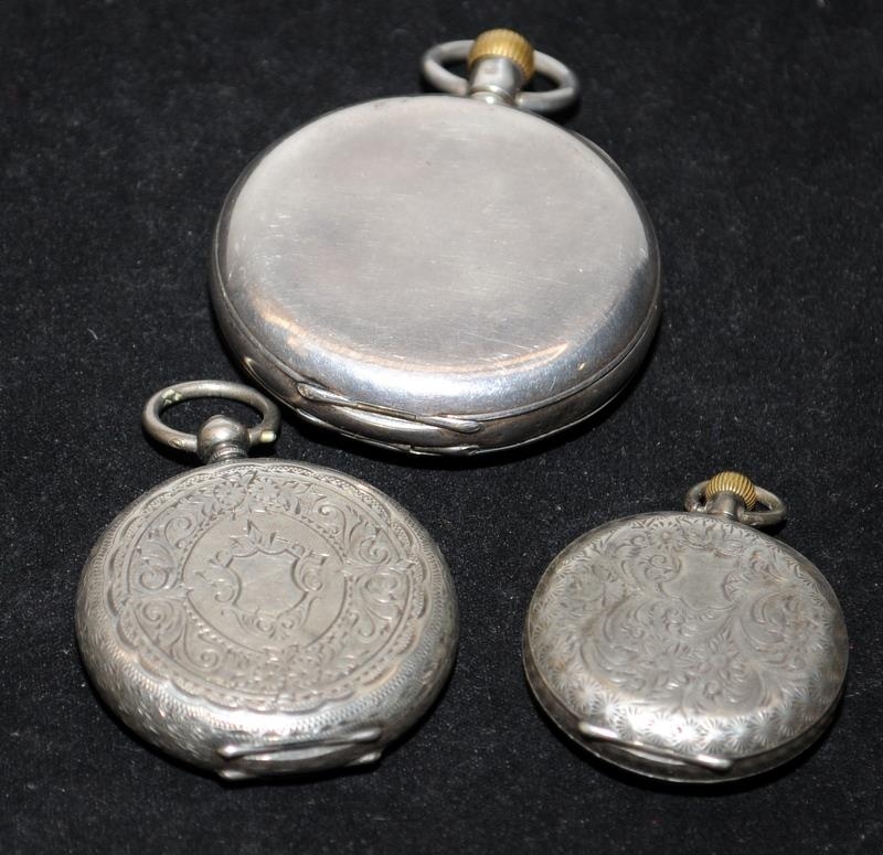 A small collection of 3 silver cased pocket watches including a half hunter, all requiring attention - Image 2 of 3