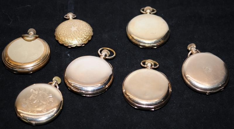 A collection of antique gold plated full hunter pocket watches, all requiring attention. Lot also - Image 2 of 3