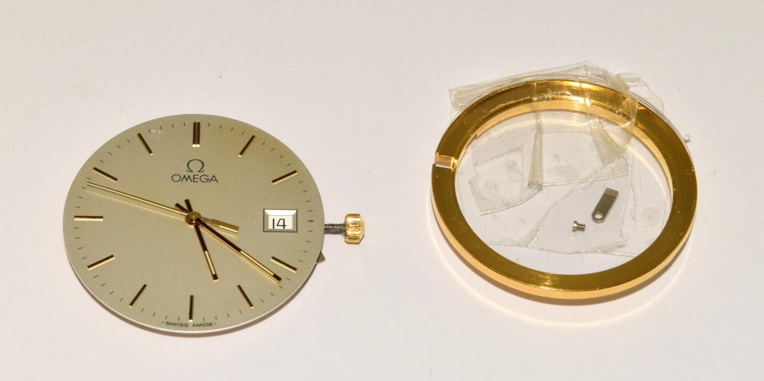 Omega 1430 watch movement working, removed from an 18ct gold gents watch with retaining ring.