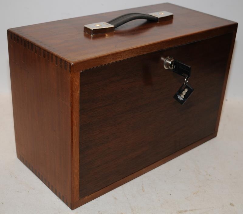 Vintage engineers wooden drop front chest of four drawers with working lock. 28cms tall x 47cms wide - Image 2 of 4