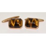 pair of vintage heavy 9ct gold and Tigers Eye cufflinks 7.5g