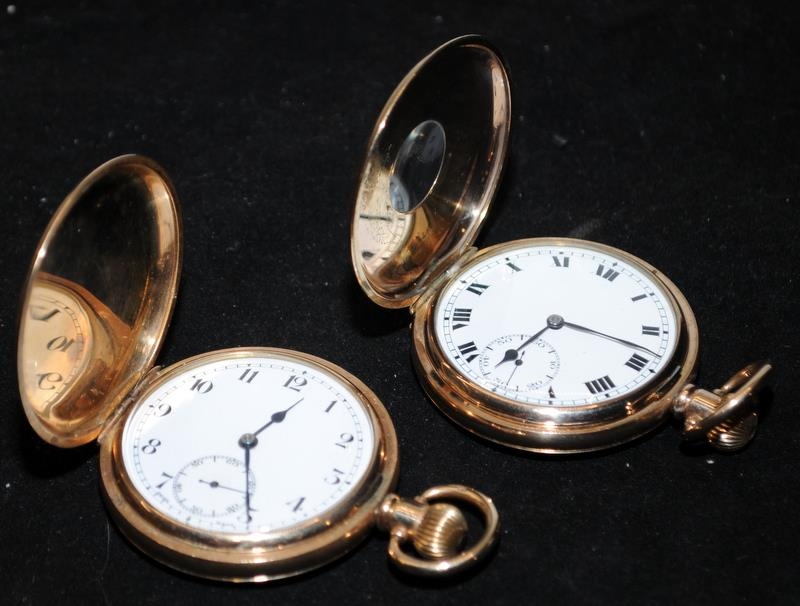 Two quality Swiss 15 Jewel gold plated pocket watches. Half hunter and full hunter examples. Both in - Image 3 of 3