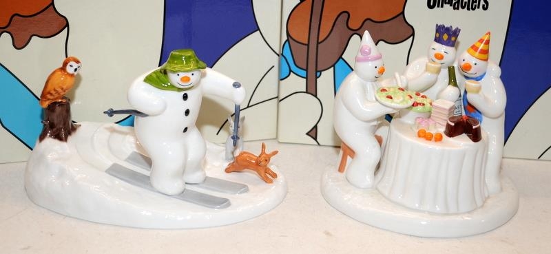 2 x Coalport The Snowman Figurines: Off Pieste, limited edition 244/2000 c/w Snowman Guild Exclusive