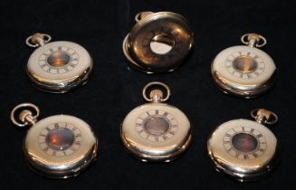 A collection of NOS gold plated half hunter pocket watch cases. External size 50mm not including