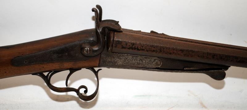 Antique Twin barreled break barrel shotgun. Wall hanger for decorative purposes only. O/all length - Image 3 of 4