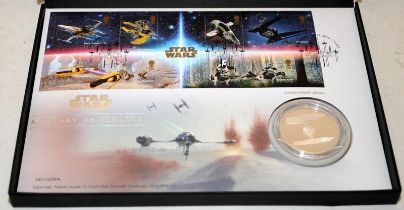 Royal Mint Star Wars A Galaxy of Vehicles First Day Coin Cover with TIE Fighter silver crown. 0284
