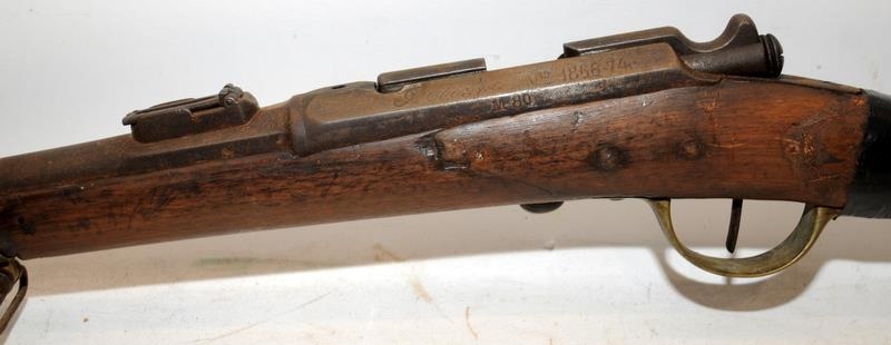 French Gras 1866 Patent M80 Bolt Action Rifle. O/all length 98cms. Requires attention. Wall hanger - Image 2 of 6