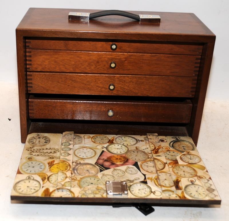 Vintage engineers wooden drop front chest of four drawers with working lock. 28cms tall x 47cms wide - Image 3 of 4