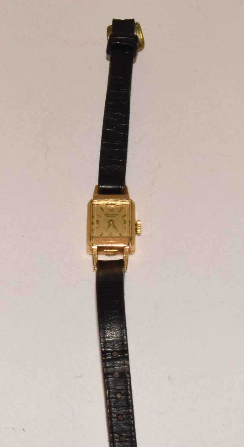 Ladies 14ct gold head manual wind watch on leather strap