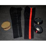 2 Pairs officer's dress uniform trousers size 14, a post-war REME officer's khaki peaked cap and 2 x