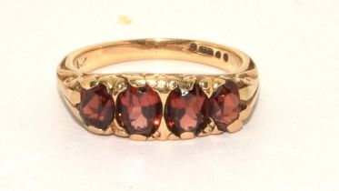 9ct gold ladies antique Garnet ring with scroll design 3.8g size N
