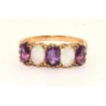 9ct gold Antique set Opal and Amethyst 5 stone ring size O
