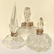 3 x Chrystal glass silver collard perfume bottles and stoppers