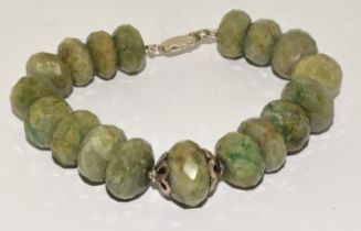 Heavy natural polished rough Emerald silver bracelet