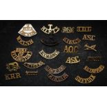 A good collection of Mostly WWI Brass Military Shoulder Title badges including scarce examples, some