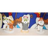 3 x Coalport The Snowman Figurines: Dancing At The Party, Dressing Up and Cowboy Jig. All boxed