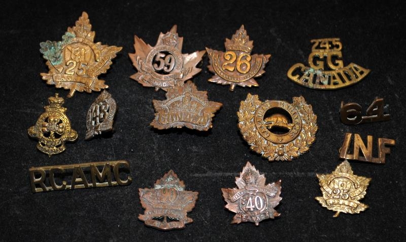 Collection of WWI Canadian Forces Cap Badges, some scarce examples. 14 in lot