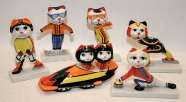 Lorna Bailey Cats set: Winter Olympics Cats. Full set of 6 cats doing various Winter Olympics sports