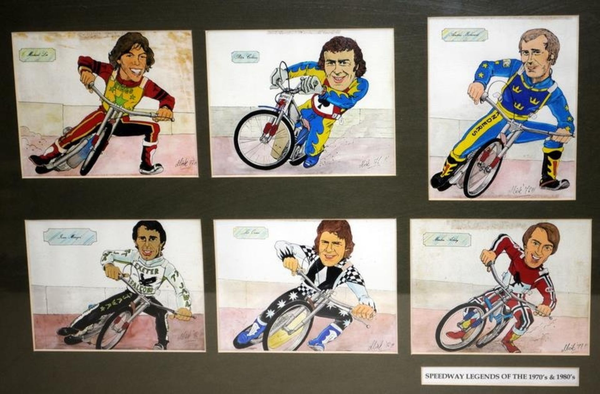 A collection of 1970's & 80's Speedway Star cartoon caricatures. 20 images in total, 2 x 10 glazed - Image 6 of 6
