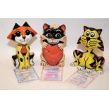 Lorna Bailey Cat Figures: Cubie 39/50, Cherish 10/50 and Moggy 14/50. All with signed certificates