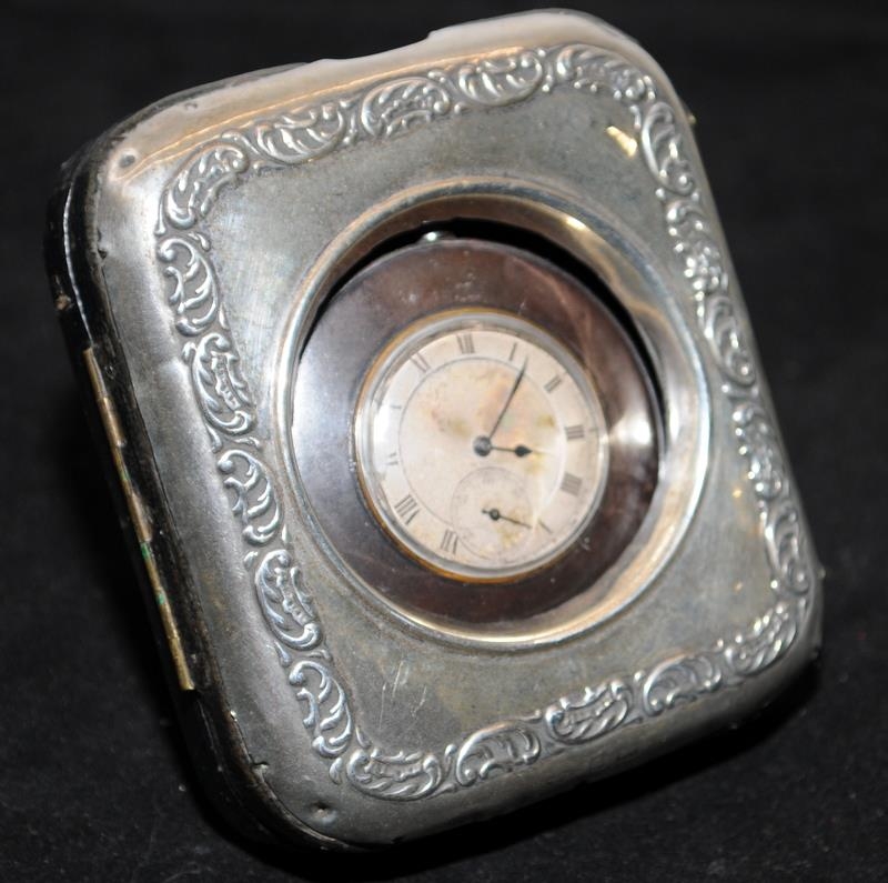 Antique sterling silver pocket watch easel backed stand c/w pocket watch with seconds sub dial, - Image 2 of 5