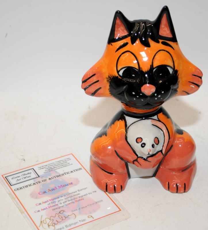 Lorna Bailey Cat Figures: Quiffy 4/50, Cat and Mouse 9/50 and Scrumptious 36/50. All with signed - Image 6 of 7