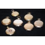 A collection of antique gold plated full hunter pocket watches, all requiring attention. Lot also