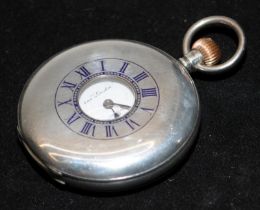 Antique sterling silver half hunter pocket watch, dial signed W Robinson Bros 'The London'. Winds