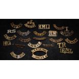 A good collection of Mostly WWI Brass Military Shoulder Title badges including scarce examples, some