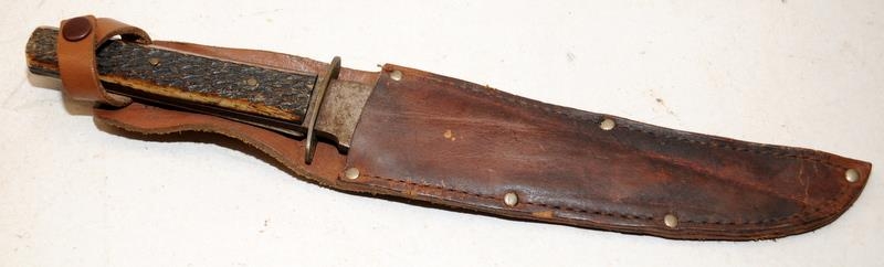 Vintage Herbert Robinson bladed Sheath or Bowie knife with horn handle c/w original sheath. O/all - Image 4 of 4