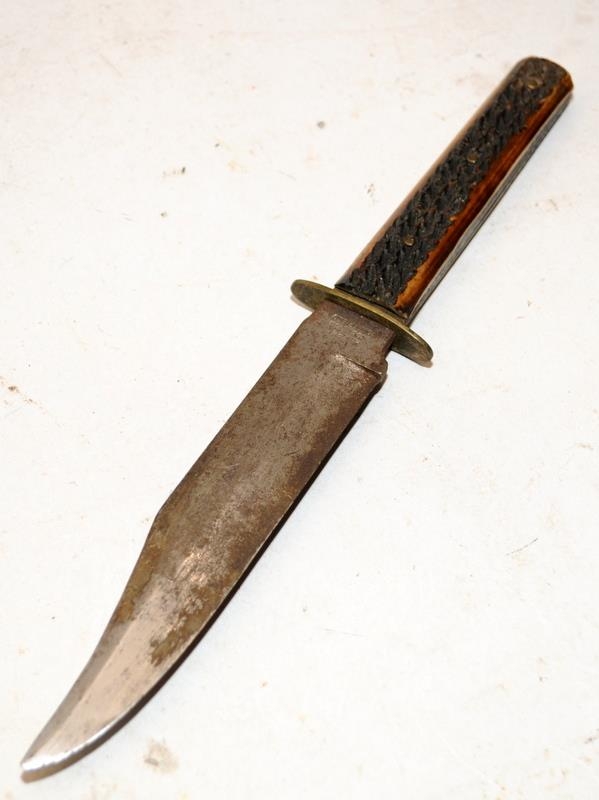 Vintage Herbert Robinson bladed Sheath or Bowie knife with horn handle c/w original sheath. O/all - Image 2 of 4