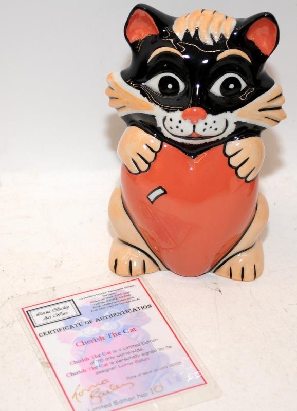 Lorna Bailey Cat Figures: Cubie 39/50, Cherish 10/50 and Moggy 14/50. All with signed certificates - Image 4 of 7