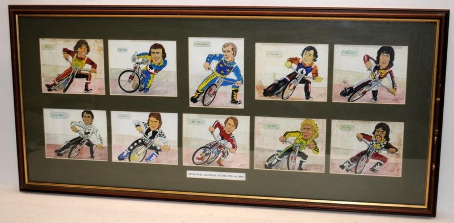 A collection of 1970's & 80's Speedway Star cartoon caricatures. 20 images in total, 2 x 10 glazed - Image 4 of 6