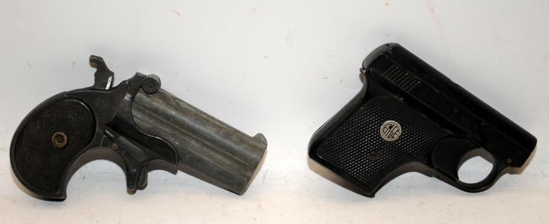 Antique 2 Shot Derringer Pistol a/f requiring attention c/w German EM-GE starter pistol. Both - Image 2 of 4