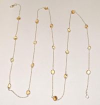 Long natural Citrine and silver chain 36 inches long