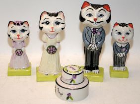 Lorna Bailey Cat Set: Wedding/Bridal Party, 5 figures including wedding cake