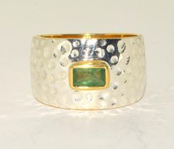 Natural Emerald and Silver modernist ring size R