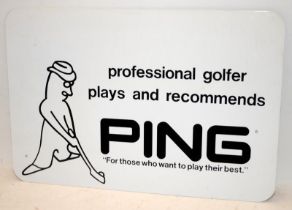 tin plate golf related 'Ping' advertising sign. 48cms x 30cms