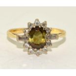 Vintage 18ct gold Diamond and Andalusite cluster ring size P