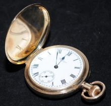 Vintage Waltham traveller full hunter gold plated pocket watch. Working at trime of listing