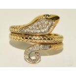 Snake diamond 4.2g 9ct gold ring Size P